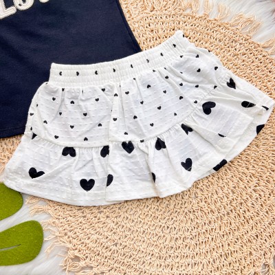 Conj. Blusa Manga Curta Love e Short Saia Corações - Preto 